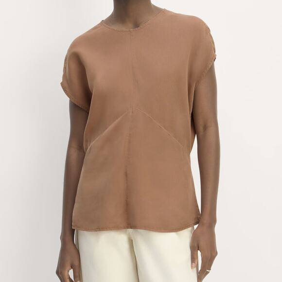 Everlane The Drape In Butterlite Blouse Womens 14 Carob Brown Tencel Relaxed Top - Picture 1 of 16